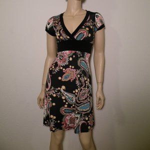 Sleek Black and Paisley Mini Dress Sz M